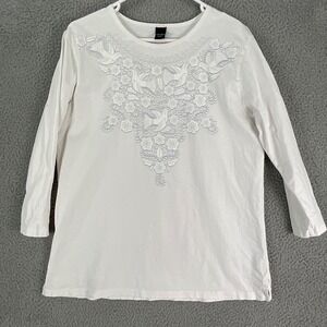 Sabaku Artwear Graphic Tee Women Small White Excellent Bird Floral Cotton USA